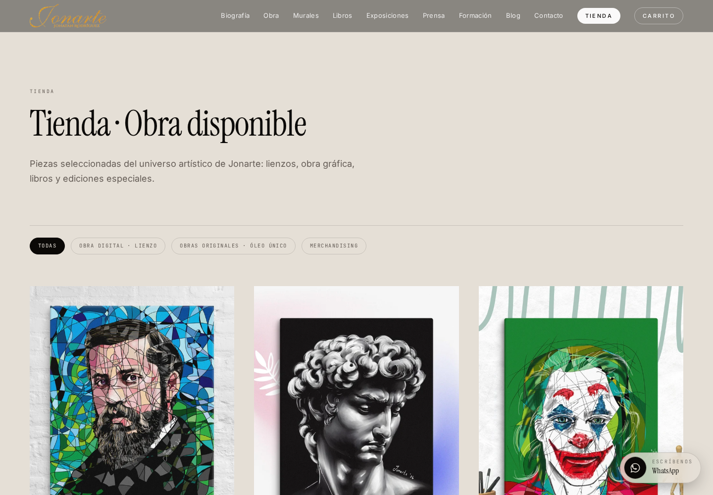 Portada de la tienda online de Jonarte