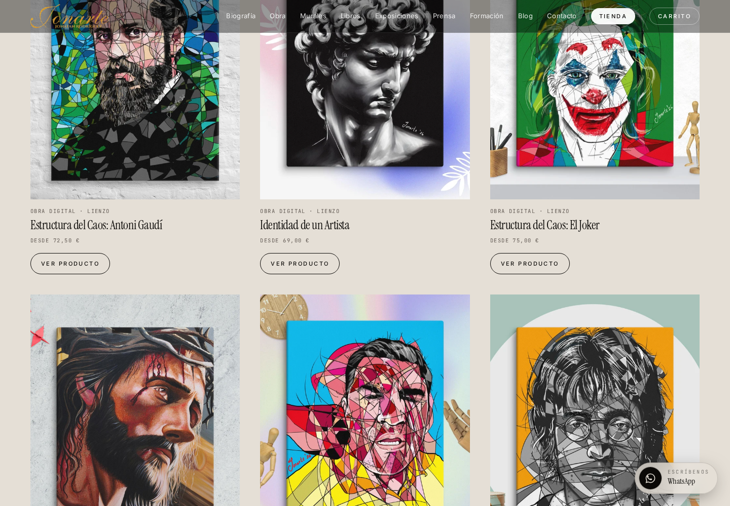 Catálogo de la tienda online de Jonarte con obra en lienzo