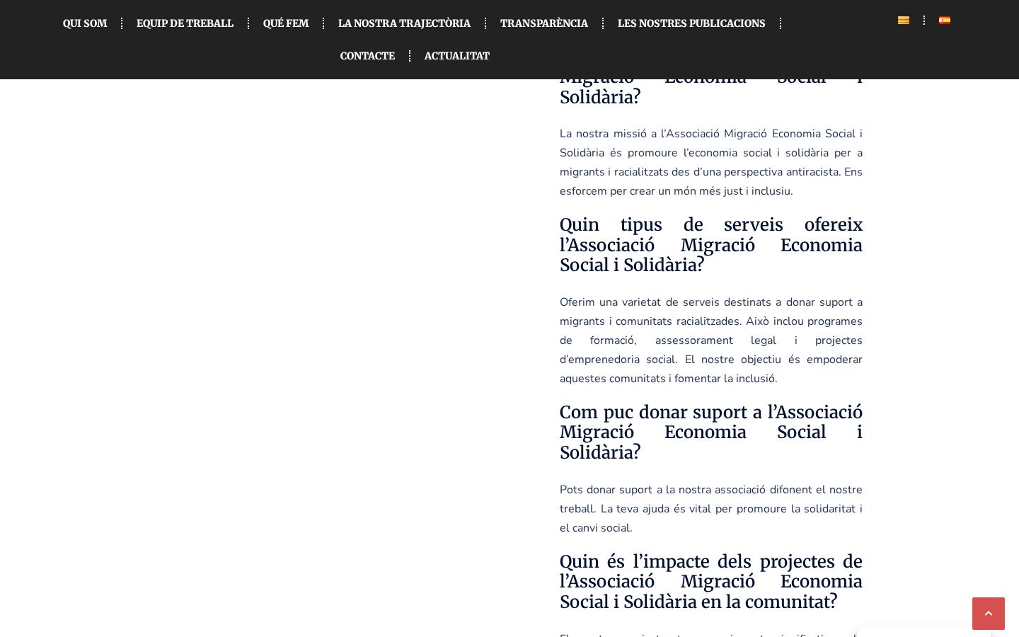Sección de preguntas frecuentes de la web de Migress