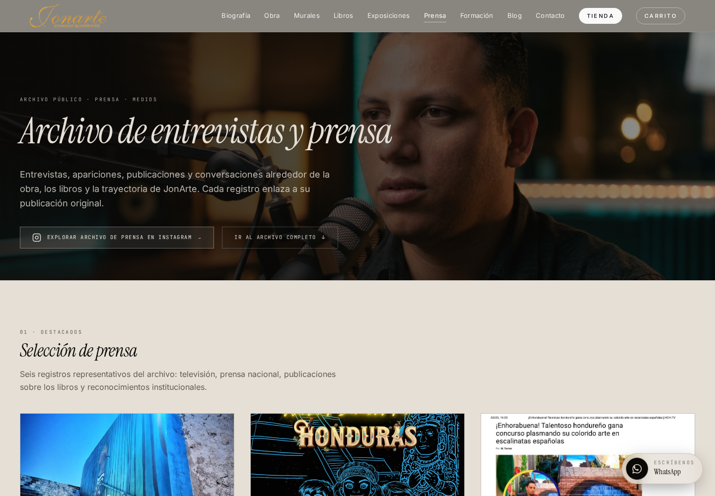 Sección de prensa y trayectoria de la web de Jonarte