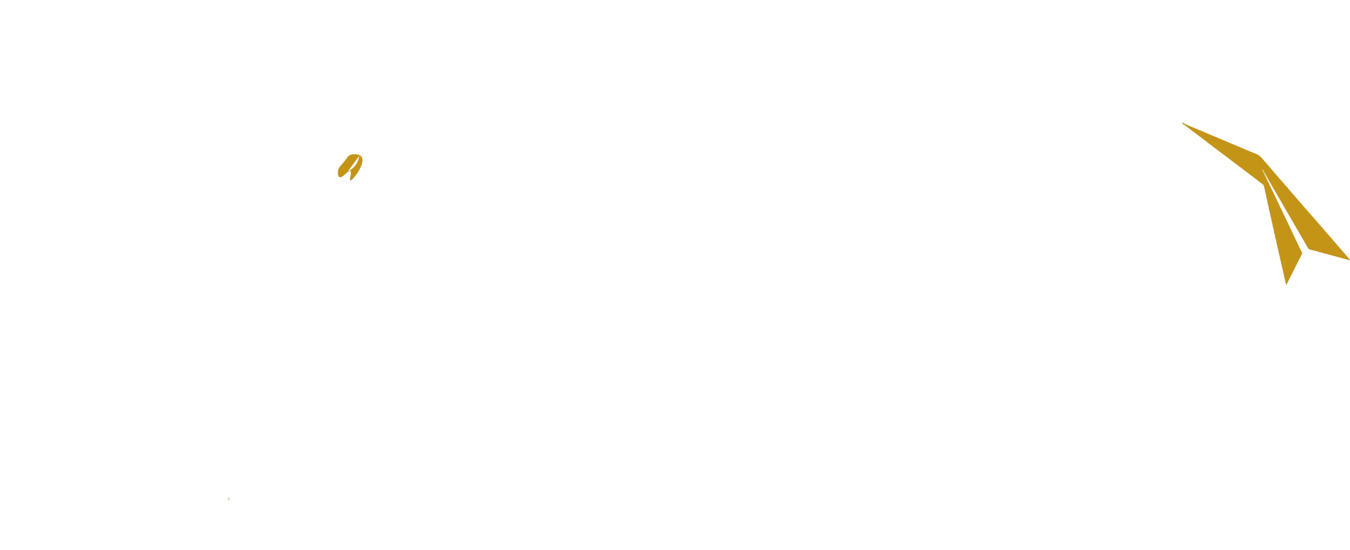 Versión en negativo del logotipo Migress Associació en blanco con el colibrí dorado