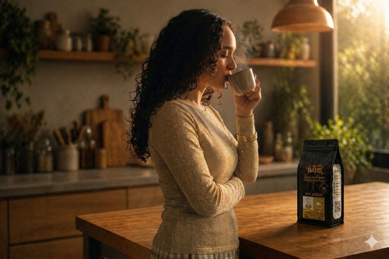 Escena editorial con Dams Café en cocina