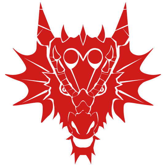 Después: Isotipo de dragón en rojo intenso —sello independiente que acompaña al logotipo— símbolo de un diseño digital cooperativo y combativo.